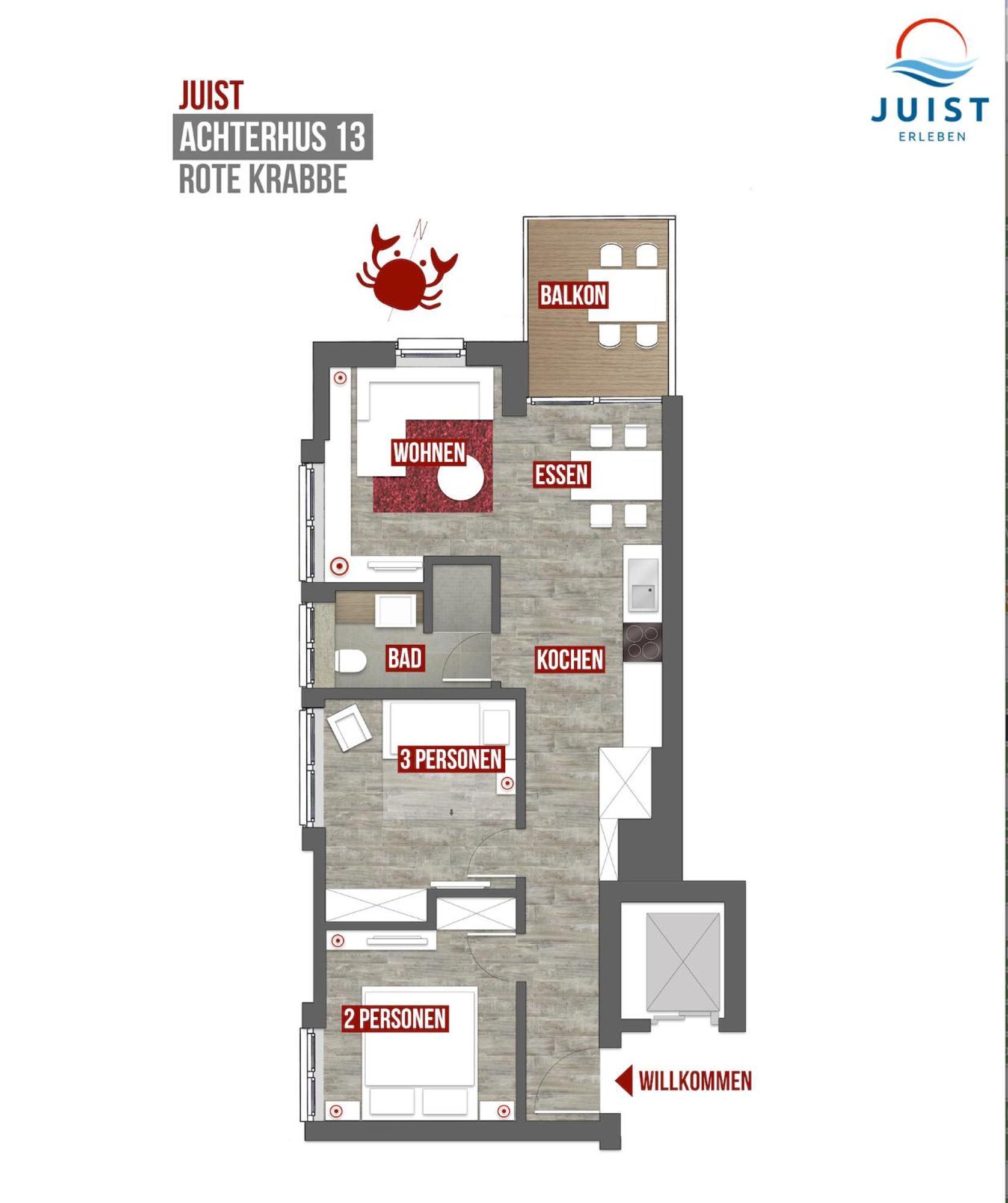 Haus Achterhus 213 - Wohnung 13 "Rote Krabbe" Juist Εξωτερικό φωτογραφία
